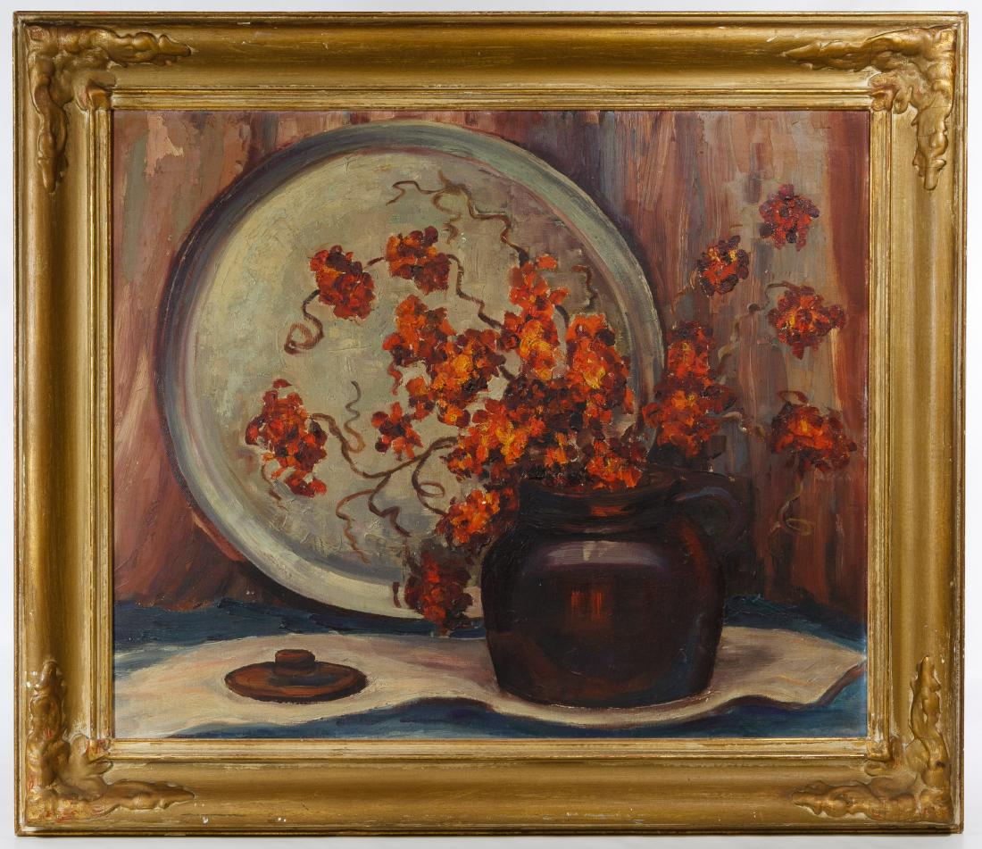 Unknown Artist (Early 20th Century) Oil on Board: Unknown Artist (Early 20th Century) Oil on Board Painting Undated, unsigned, depicting a floral still life; having a Newcomb Macklin frame with sticker en verso Height: 20.00 inches, Width: 24.00 inch