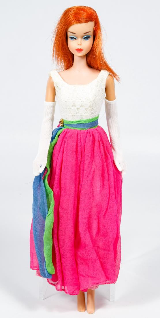 Mattel Scarlet Flame Color Magic Barbie: Mattel Scarlet Flame Color Magic Barbie 1966 doll having the first issue Color Magic Barbie doll marks, red hair, wearing the 'Fraternity Dance' gown #1638 and a necklace Height: 11.50 inches Category