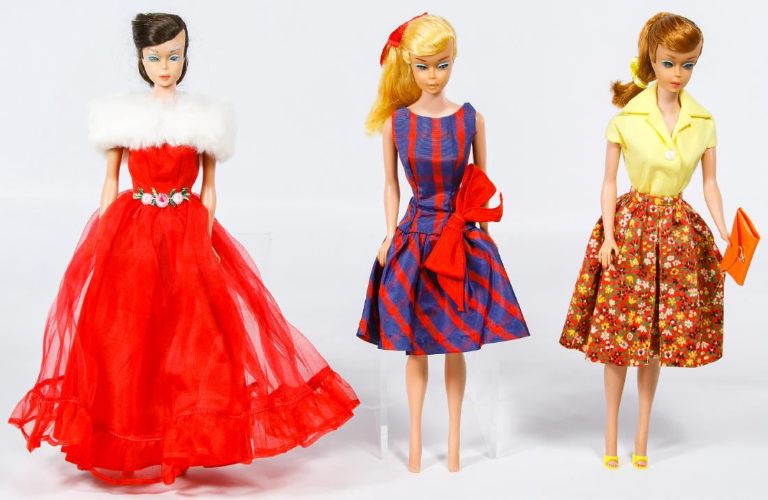 Mattel Swirl Barbie Dolls: Mattel Swirl Barbie Dolls Three late 1964 dolls in Mattel Barbie tagged clothes including a brunette, a blonde and a redhead Height: 11.50 inches Category: Collectibles > Dolls Shipping Status: Leonar
