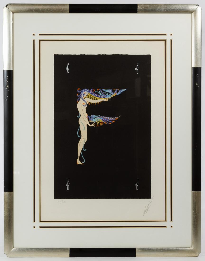 Romain de Tirtoff (Erte) (Russian, 1892-1990) 'Alphabet: Romain de Tirtoff (Erte) (Russian, 1892-1990) 'Alphabet Suite - F' Serigraph 1976, signed lower right, numbered 309/350, depicting a nude figure forming the letter F; includes COA from Circle Galley,
