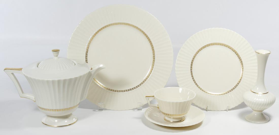 Lenox 'Cretan' China Service: Lenox 'Cretan' China Service Including (12) dinner plates, (20) coffee cups, (16) saucers, (16) dessert plates, (4) vases, a teapot, a coffeepot and a round covered casserole Diameter: 10.75 inches (d