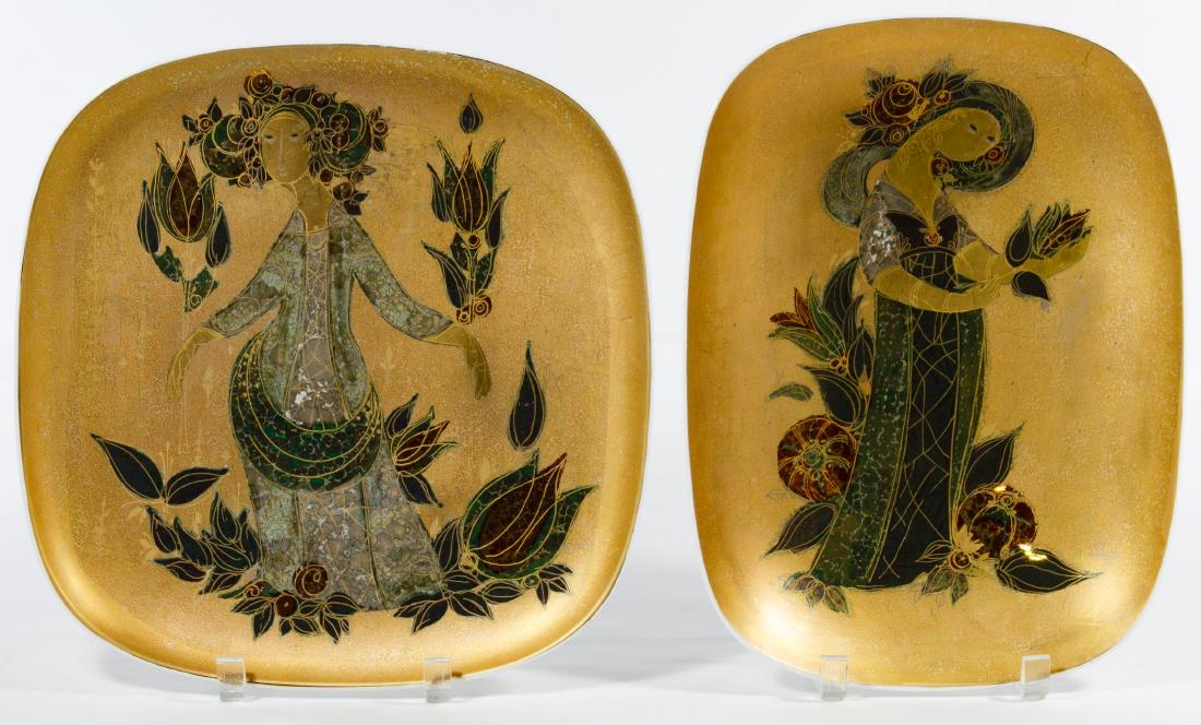 Rosenthal Studio Line 'Scheherazade' Platters by Bjorn: Rosenthal Studio Line 'Scheherazade' Platters by Bjorn Wiinblad c.1957, including a rectangular platter and a square footed platter; both marked on the undersides Length: 12.50 inches, Width: 9.50 inc