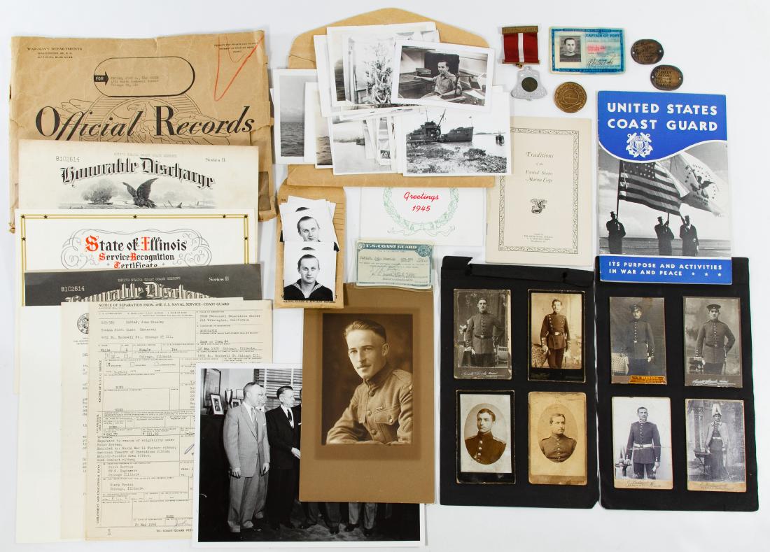 Victorian Photograph Assortment: Victorian Photograph Assortment Over (100) photographs of people, buildings, landscapes, masonic and military; together with an assortment of World War II US Coast Guard ephemera and medals; the Coast