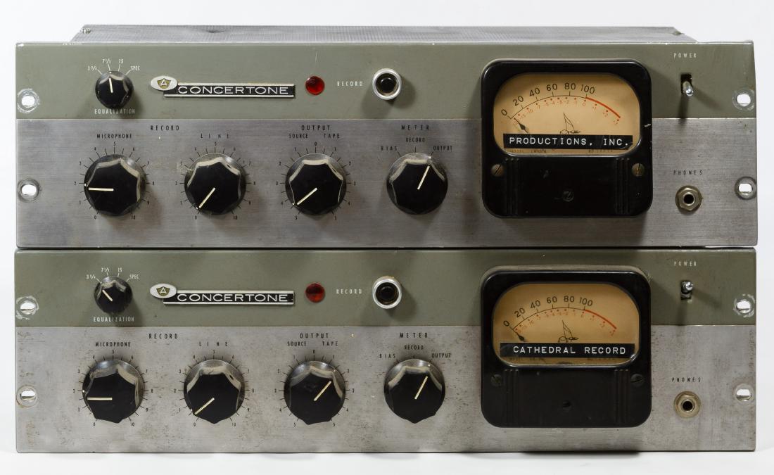 American Concertone Inc Model 93-2 Tube Pre-amplifiers: American Concertone Inc Model 93-2 Tube Pre-amplifiers Two pre-amplifiers with serial #A901286C and #B901286C; provenance: consigned by a professional producer and longtime recording artist Height: 5.