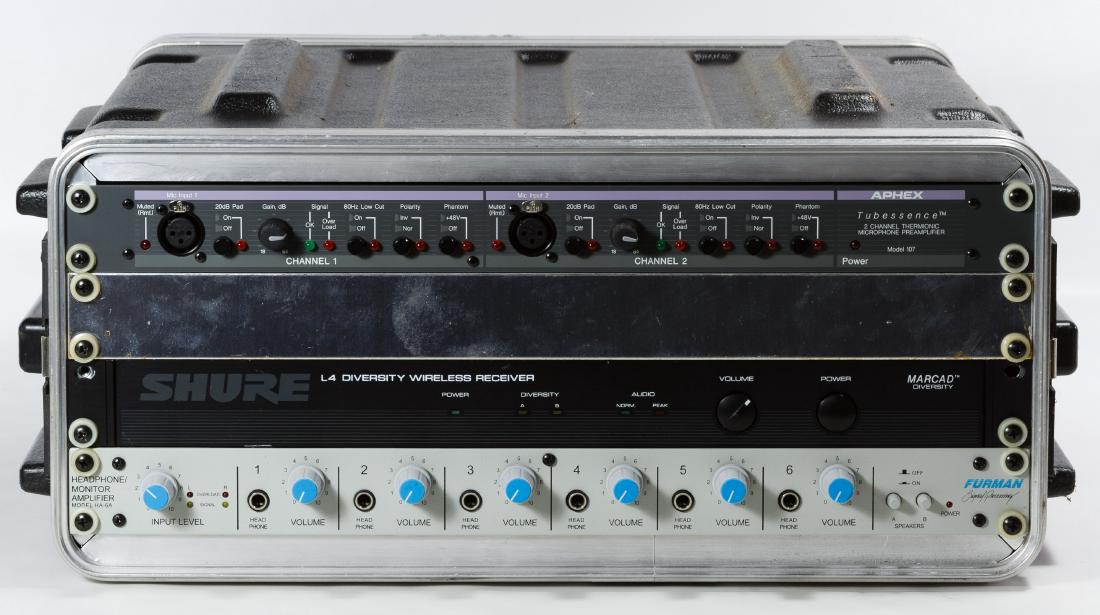 Aphex, Shure and Furman Amplifier and Receiver: Aphex, Shure and Furman Amplifier and Receiver Assortment Three items including Aphex Tubessence 2-channel thermionic microphone pre-amplifier, Shure L4 diversity wireless reciever and Furman headphon