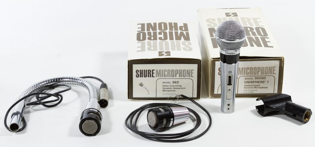Shure Microphone Assortment: Shure Microphone Assortment Three microphones including model 562 with box, model 565SD with box and model 563; provenance: consigned by a professional producer and longtime recording artist Length: 1