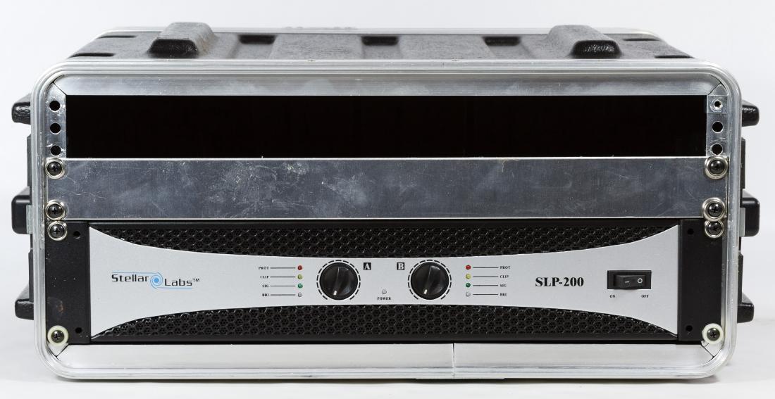 Stellar Labs SLP-200 Amplifier: Stellar Labs SLP-200 Amplifier Serial #X04/000053-01, housed in a black hardshell case; provenance: consigned by a professional producer and longtime recording artist Height: 21.50 inches, Width: 20.0