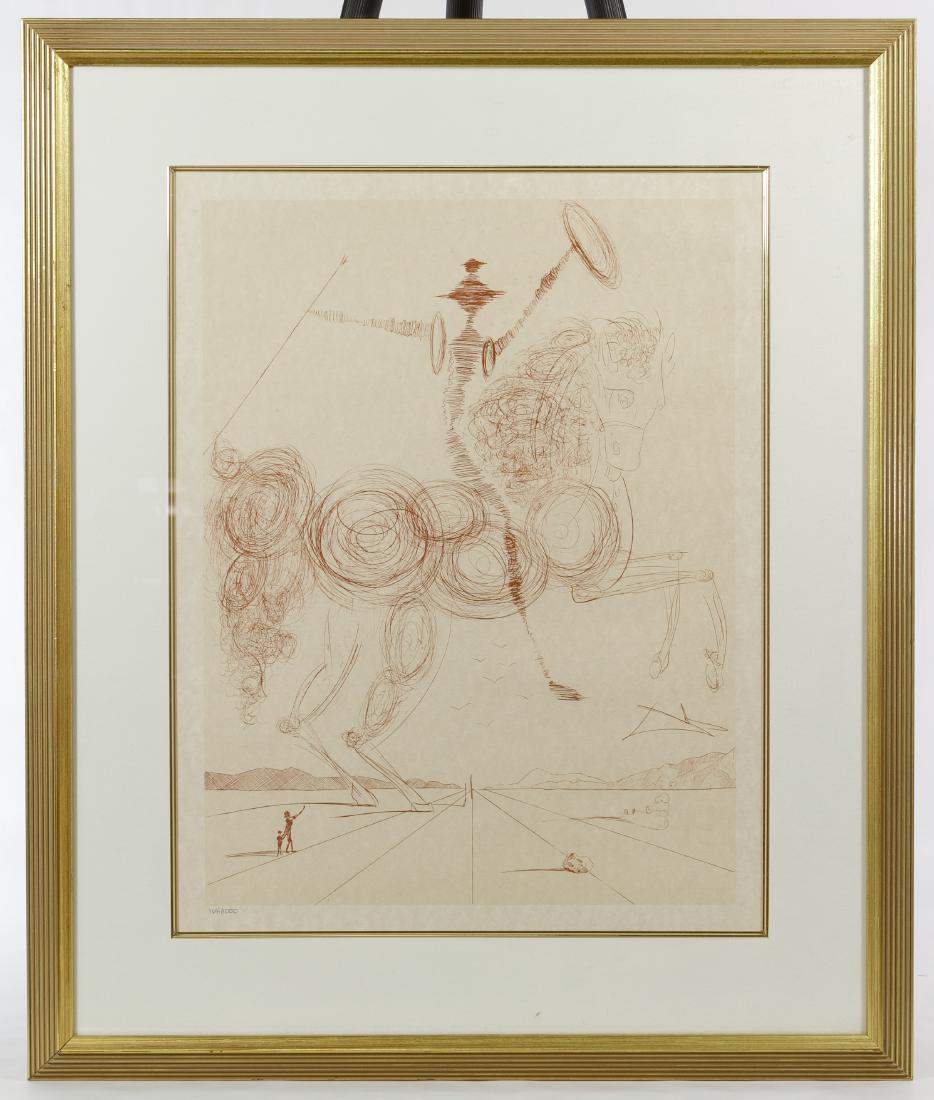 (In the Style of) Salvador Dali (Spanish, 1904-1989): (In the Style of) Salvador Dali (Spanish, 1904-1989) 'Don Quixote' Lithograph Undated, signature in print, numbered 168/1000, depicting a man riding a horse Height: 19.75 inches, Width: 15.25 inches (