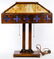 Arts and Crafts Oak and Slag Glass Table Lamp