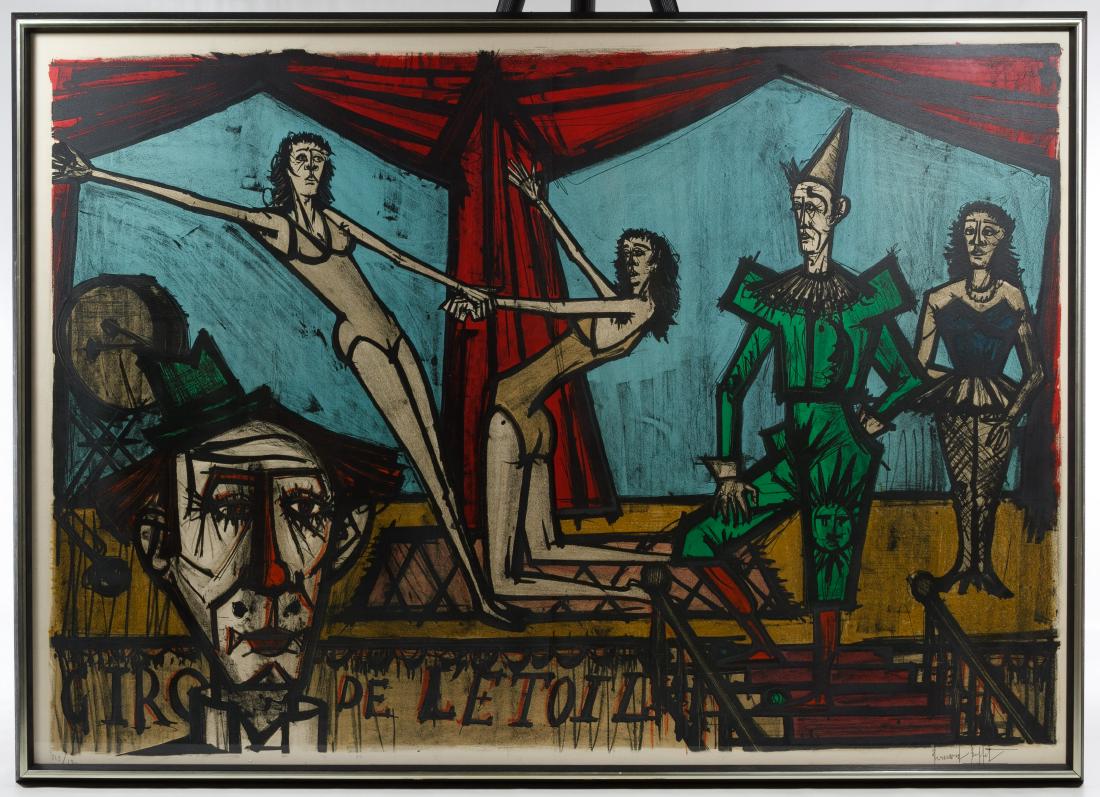 Bernard Buffet (French, 1928-1999) 'Cirque de L'Etoile': Bernard Buffet (French, 1928-1999) 'Cirque de L'Etoile' Lithograph Undated, signed lower right, numbered 113/120, depicting circus performers Height: 28.00 inches, Width: 40.00 inches (image by sight)