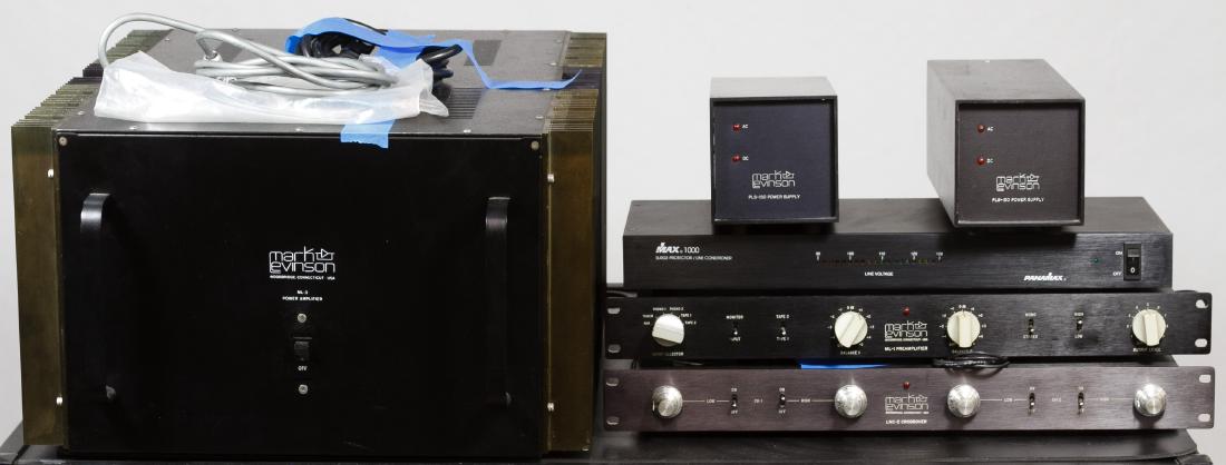 Mark Levinson Stereo Equipment Assortment: Mark Levinson Stereo Equipment Assortment Five items including ML-3 stereo power amplifier serial #0063, (2) PLS-150 power supply units serial #0227 and #2152, LNC-2 crossover serial #0132 and ML-1 pr