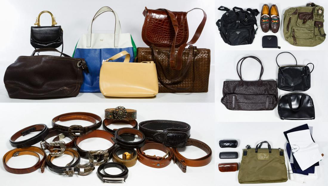 Designer Purse Assortment: Designer Purse Assortment Eleven purses including examples from Prada, Judith Leiber, Gucci, Coach, Bottega Veneta, Anya Hindmarch and Vecchi; some having storage bags; together with a wallet and back
