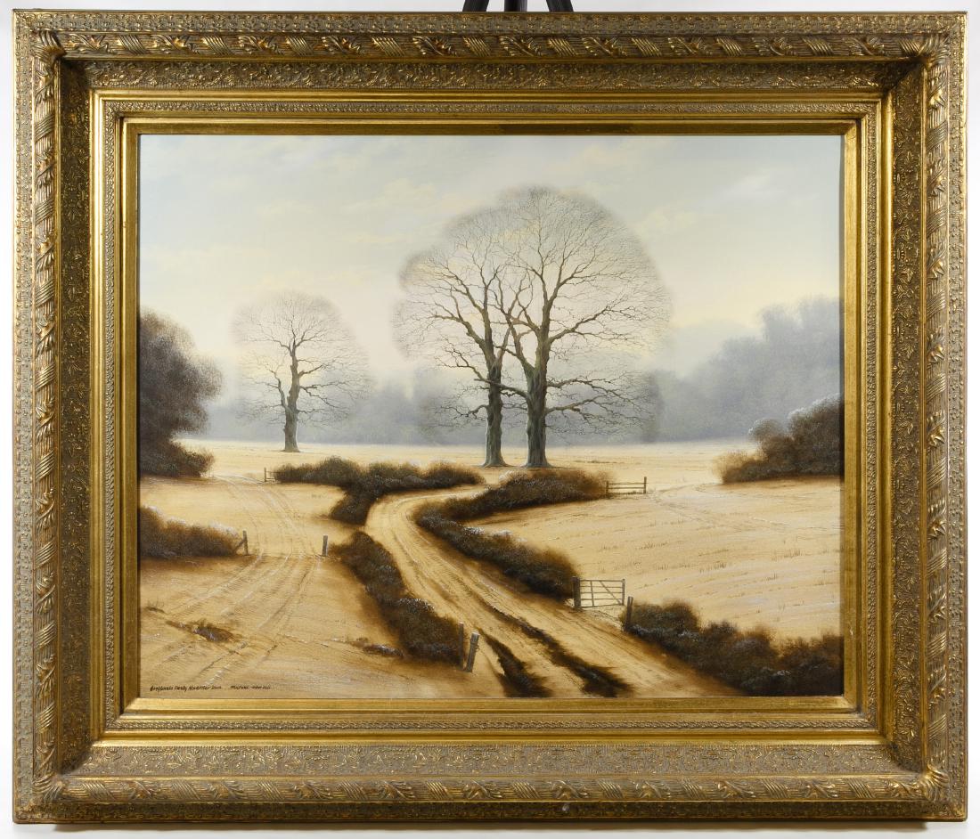 Michael John Hill (English, b.1956) 'Englands Frosty: Michael John Hill (English, b.1956) 'Englands Frosty November Dawn' Oil on Canvas Undated, signed lower left, depicting a dawn landscape image Height: 24.00 inches, Width: 30.00 inches (canvas) Frame 