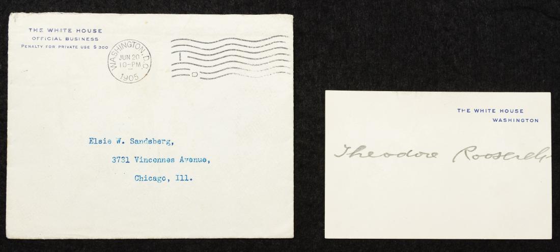 Theodore Roosevelt Signed White House Card: Theodore Roosevelt Signed White House Card 1905, signed with marker, including envelope with date and The White House return address; together with envelopes and letters addressed to Dwight D. Eisenho