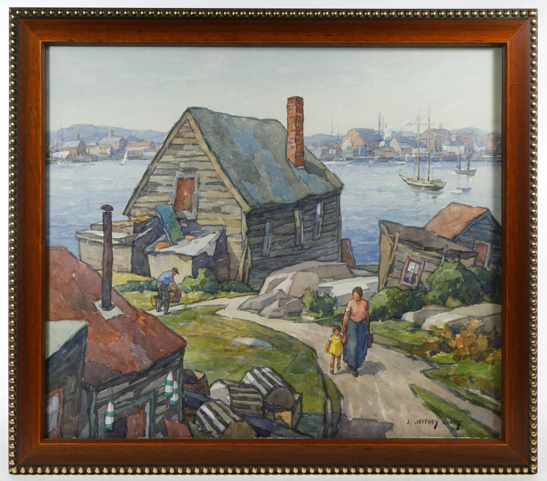 James Jeffrey Grant (American, 1883-1960) Watercolor: James Jeffrey Grant (American, 1883-1960) Watercolor and Graphite on Paper Undated, signed lower right, depicting a scene in the fishing village of Gloucester, Massachusetts; together with a 2008 Vose