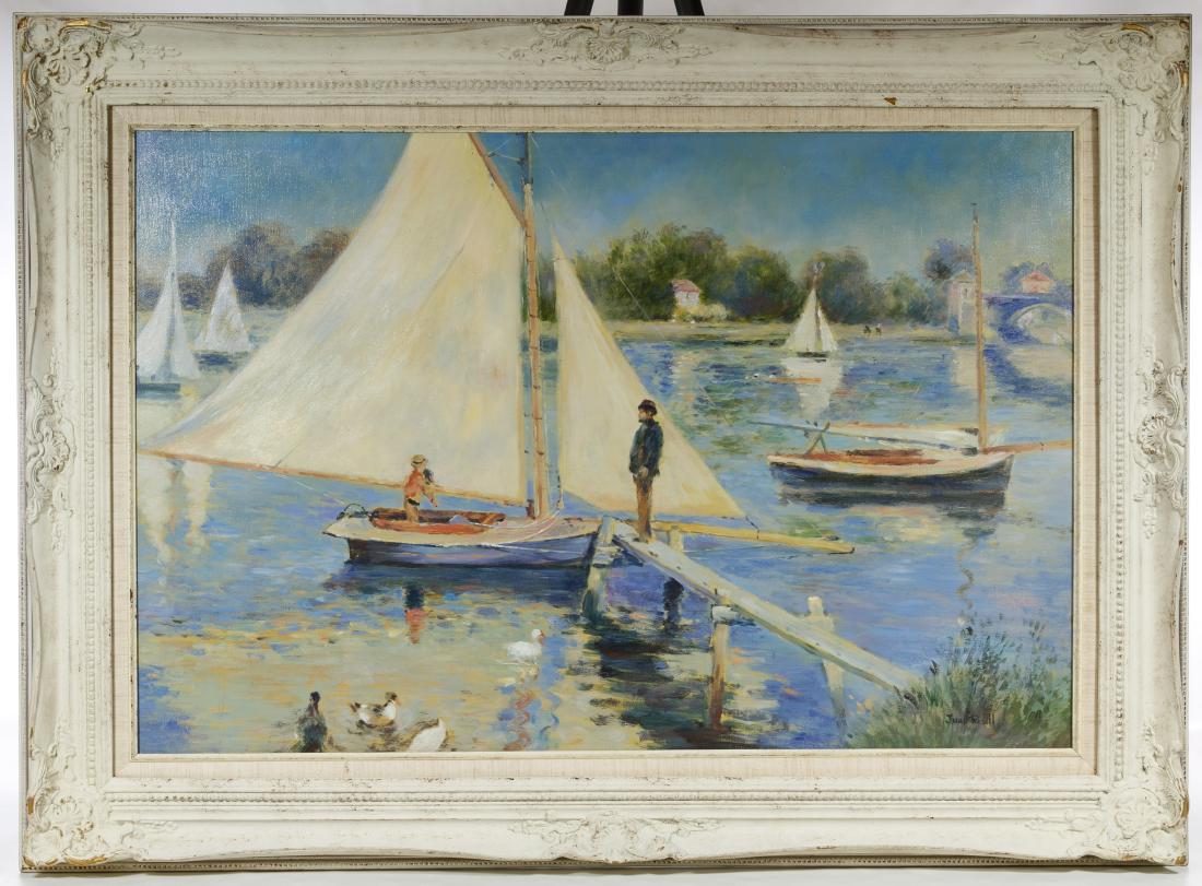 Juan Rosell (20th Century) 'Sail Boats' Oil on Canvas: Juan Rosell (20th Century) 'Sail Boats' Oil on Canvas Undated, signed lower right, depicting sailboats in summer Height: 24.00 inches, Width: 36.00 inches (stretcher) Frame Size: 32.25 inches by 44.00