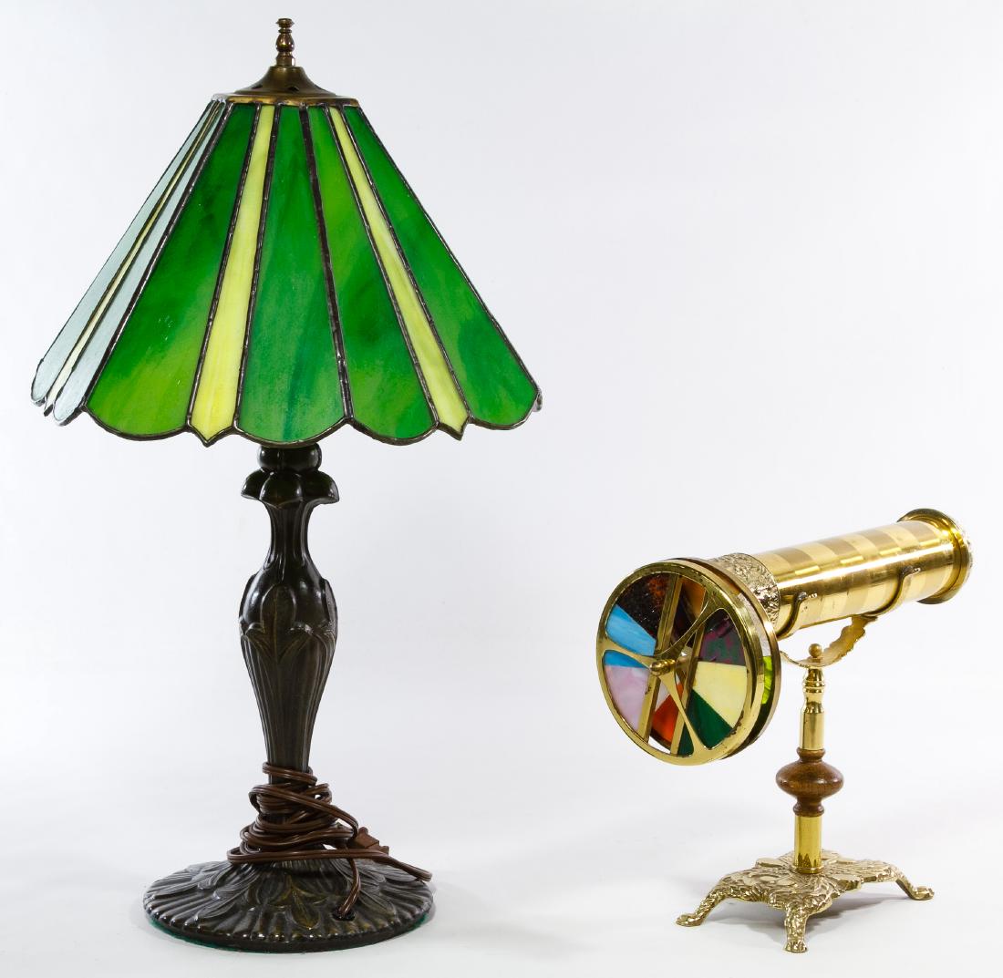 Brass Kaleidoscope and Stained Glass Table Lamp (1 of 4)