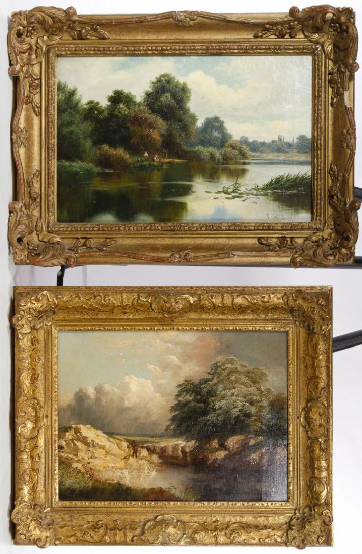 Evelyn Leslie Redgrave (fl. 1880-1888) 'River with: Evelyn Leslie Redgrave (fl. 1880-1888) 'River with Fisherman' Oil On Canvas Undated, signed lower left, depicting a fisherman within a summer landscape; together with an F. Carless (British, c.1880-19