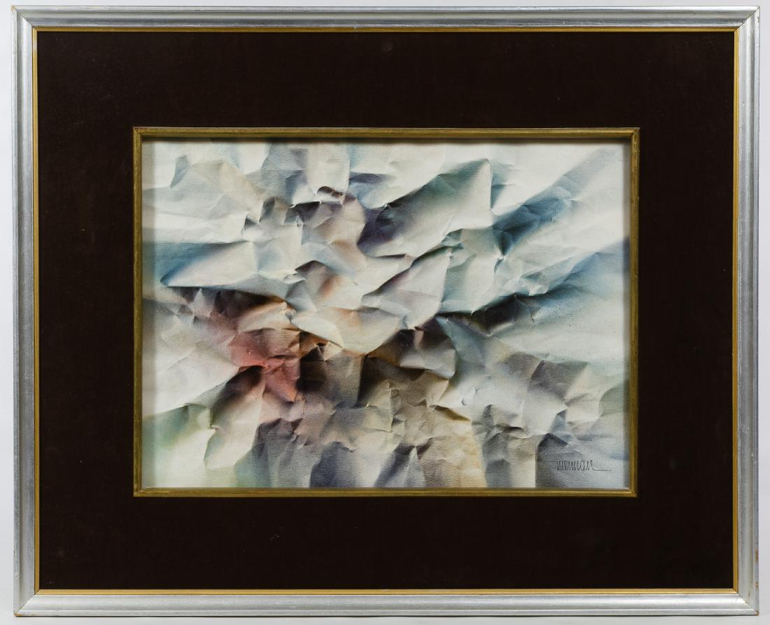 Leonardo Nierman (Mexican, b.1932) 'Autumn Fantasy': Leonardo Nierman (Mexican, b.1932) 'Autumn Fantasy' Watercolor on Textured Paper 1981, signed lower right, depicting abstract shapes; including a COA from Merrill Chase en verso Height: 10.50 inches, 