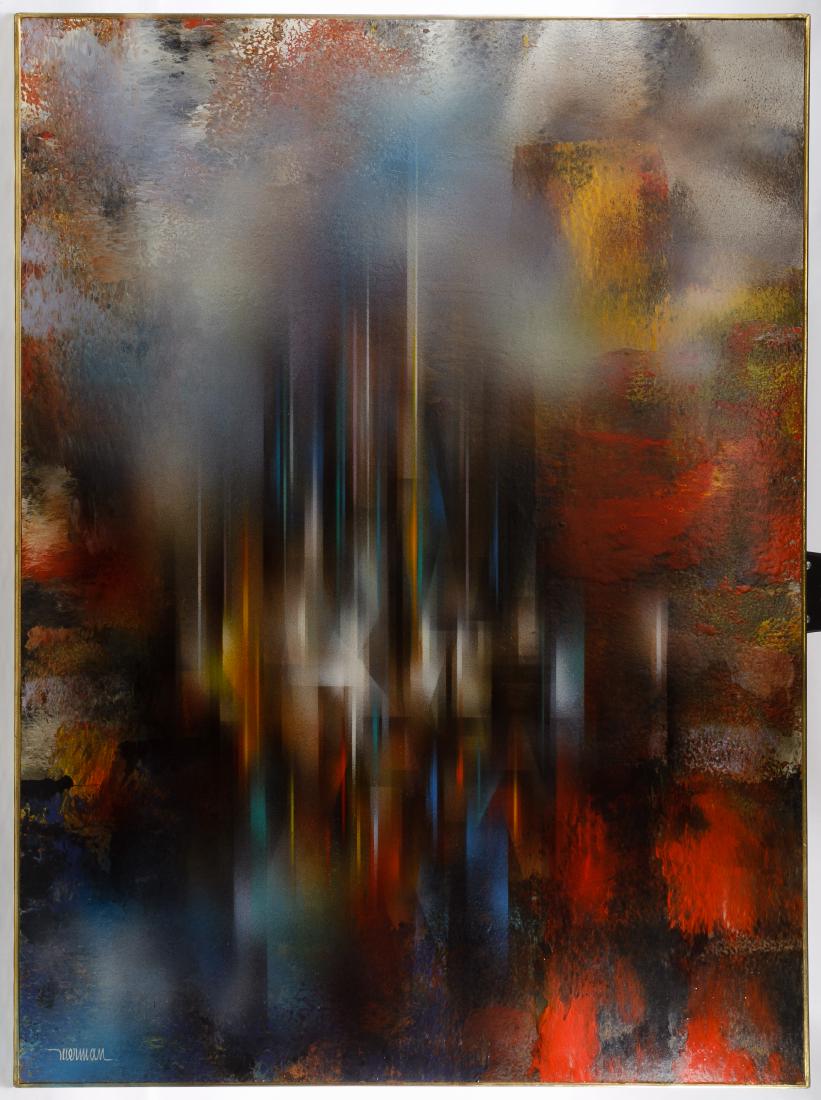 Leonardo Nierman (Mexican, b.1932) 'Crystalline City': Leonardo Nierman (Mexican, b.1932) 'Crystalline City' Acrylic on Board Undated, signed lower left, depicting abstract shapes, lines and colors; signed by artist with dedication to buyer en verso Heigh