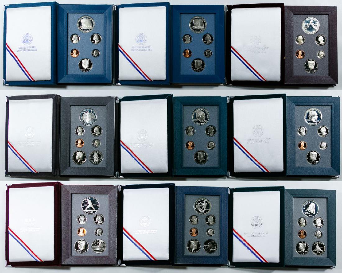 US Prestige Proof Set Assortment: US Prestige Proof Set Assortment (9) sets including (2) 1987, 1988, 1989, (2) 1990, 1992, 1994 and 1995 Category: US Proof, Year and Mint Sets > Proof Sets Shipping Status: Leonard Auction, Inc. will 