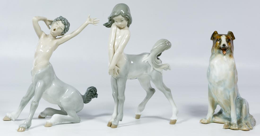 Lladro and Royal Doulton Figurines: Lladro and Royal Doulton Figurines Three pieces including Lladro #1012 'Centaur Girl', Lladro #1013 'Centaur Boy' and Royal Doulton collie Height: 9.25 inches (tallest) Category: Collectibles > Figuri