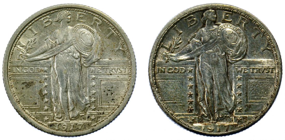 1917 Type 1 and 1917-D Type 2 25c AU/XF Details: 1917 Type 1 and 1917-D Type 2 25c AU/XF Details Category: Quarters > Standing Liberty Quarter Mixed Lots Shipping Status: Leonard Auction, Inc. will provide direct shipping for this lot.