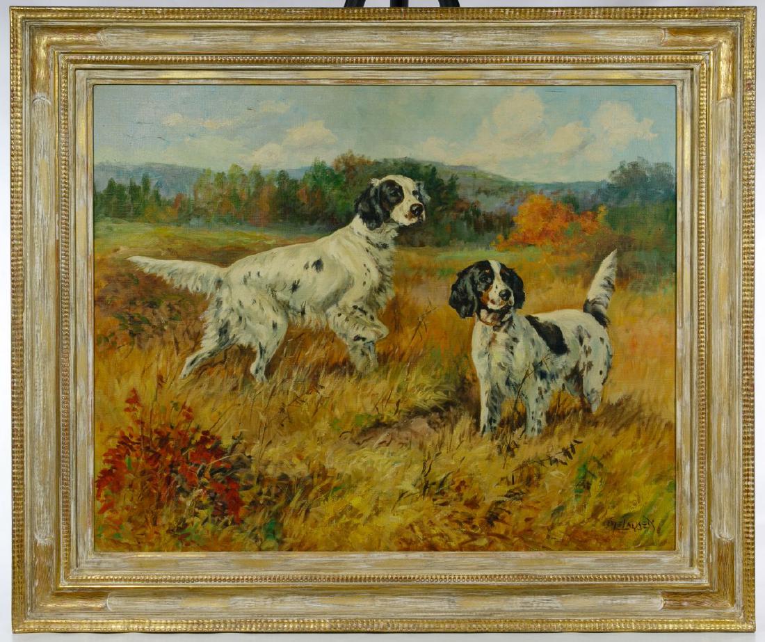 Ole Larsen (American, 1898-1984) Oil on Canvas: Ole Larsen (American, 1898-1984) Oil on Canvas Undated, signed lower right, depicting hunting dogs Height: 24.50 inches, Width: 30.25 inches Frame Size: 31.25 inches by 37.00 inches Category: Fine Art