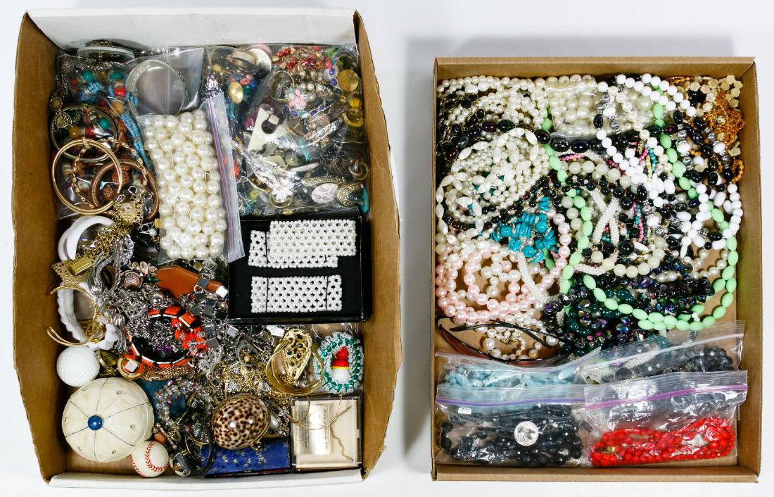 Costume Jewelry Assortment: Costume Jewelry Assortment Including Tibetan jewelry, over 60 pairs of earrings, necklaces, rings, bracelets and pins; some signed including Trifari, Avon and Sarah Coventry; together with Polo Sport