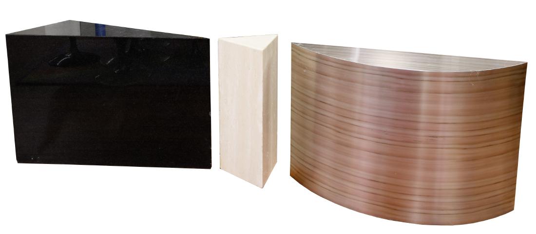 Pedestal Assortment: Pedestal Assortment Three geometrically-shaped travertine, aluminum and granite veneered pedestals Height: 29.50 inches Category: Furniture > Contemporary Shipping Status: Due to size, weight, value o