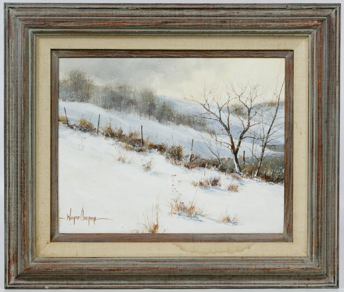 Wayne Cooper (American, b.1942) Oil on Panel: Wayne Cooper (American, b.1942) Oil on Panel c.1987, signed lower left, depicting a filed in winter Height: 11.00 inches, Width: 14.00 inches Category: Fine Art > American Paintings Shipping Status: L
