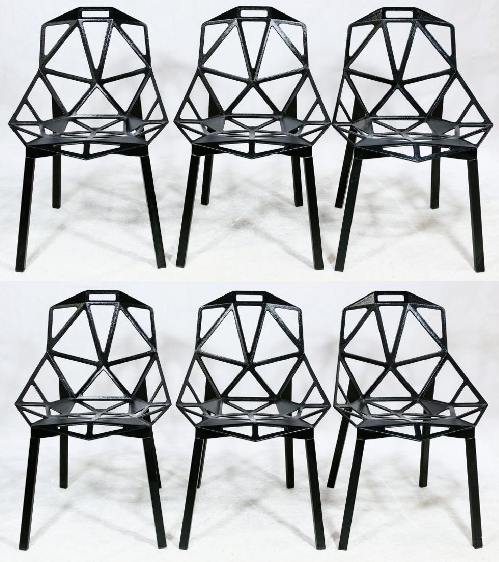 Painted Aluminum 'Chair One' Stacking Chairs by: Painted Aluminum 'Chair One' Stacking Chairs by Konstantin Grcic for Magis c.2003, (6) chairs made in Italy of painted metal in a dodecahedron style; no pads Height: 32.00 inches, Width: 21.50 inches,
