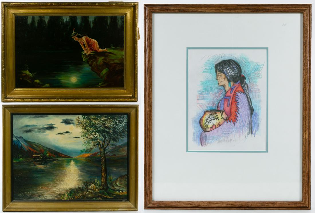 Amado M. Pena, Jr (American, b.1943) 'Ellas' Colored: Amado M. Pena, Jr (American, b.1943) 'Ellas' Colored Pencil Drawing 2001, signed lower center, depicting a seated figure with a pottery vessel and with a Pena Gallery sticker en verso; together with a