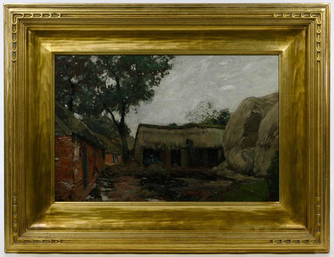 Henry Ward Ranger (American, 1858-1916) Oil on Board: Henry Ward Ranger (American, 1858-1916) Oil on Board Undated, 'National Academy of Design Ranger Fund' stamped mark lower right, depicting farm buildings Height: 12.00 inches, Width: 18.50 inches Fram