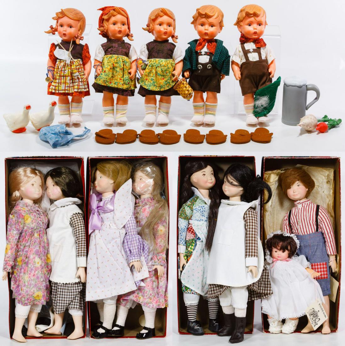 Vinyl Hummel and Kalico Kids Doll Assortment: Vinyl Hummel and Kalico Kids Doll Assortment Including (5) Goebel jointed vinyl dolls and (8) Suzanne Gibson vinyl and cloth Kalico Kids dolls with (4) original boxes Height: 18.50 inches (tallest) Ca