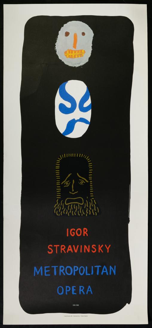 David Hockney (American, b.1937) Opera Poster: David Hockney (American, b.1937) Opera Poster 1981 poster printed in England by Peterburg Press for the works of Igor Stravinsky at the Metropolitan Opera Height: 38.00 inches, Width: 17.00 inches Cat