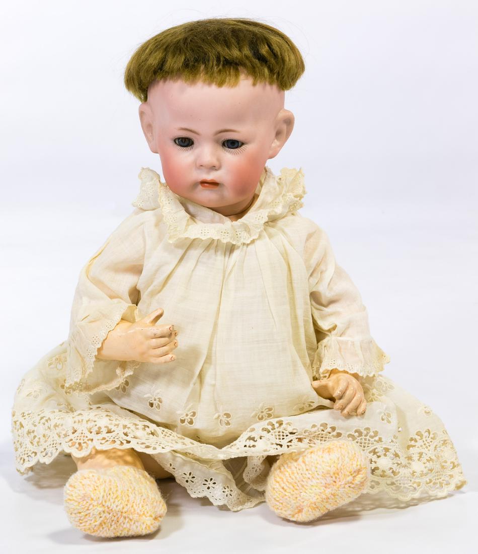 German Kammer & Reinhardt #115A Bisque Character Baby: German Kammer & Reinhardt #115A Bisque Character Baby Doll Having a bisque character socket head with open crown, marked K*R Simon Halbig, sleep eyes, closed mouth, human hair wig, five piece composit