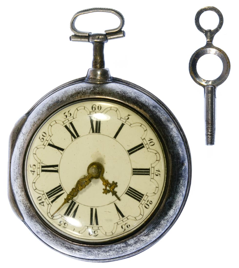 Collins Sterling Silver Pair Case Pocket Watch: Collins Sterling Silver Pair Case Pocket Watch London England, key wind and hub set; with replacement key; marked with lion passant inside outer case Size: 10s Category: Watches > Men's Pocket Watches