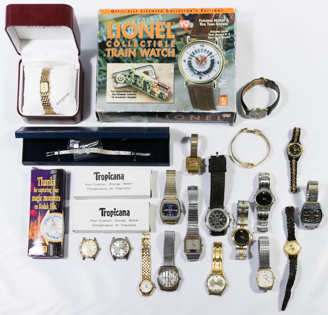 Mixed Wrist Watch Assortment: Mixed Wrist Watch Assortment Men's and women's wrist watches including Lorus 'Minnie Mouse', Wittnauer, Lionel, Ernest Borel, Elgin, Pierre Jacguard, Movado, Seiko, Casio Chronograph, Gruen, Leon Pira