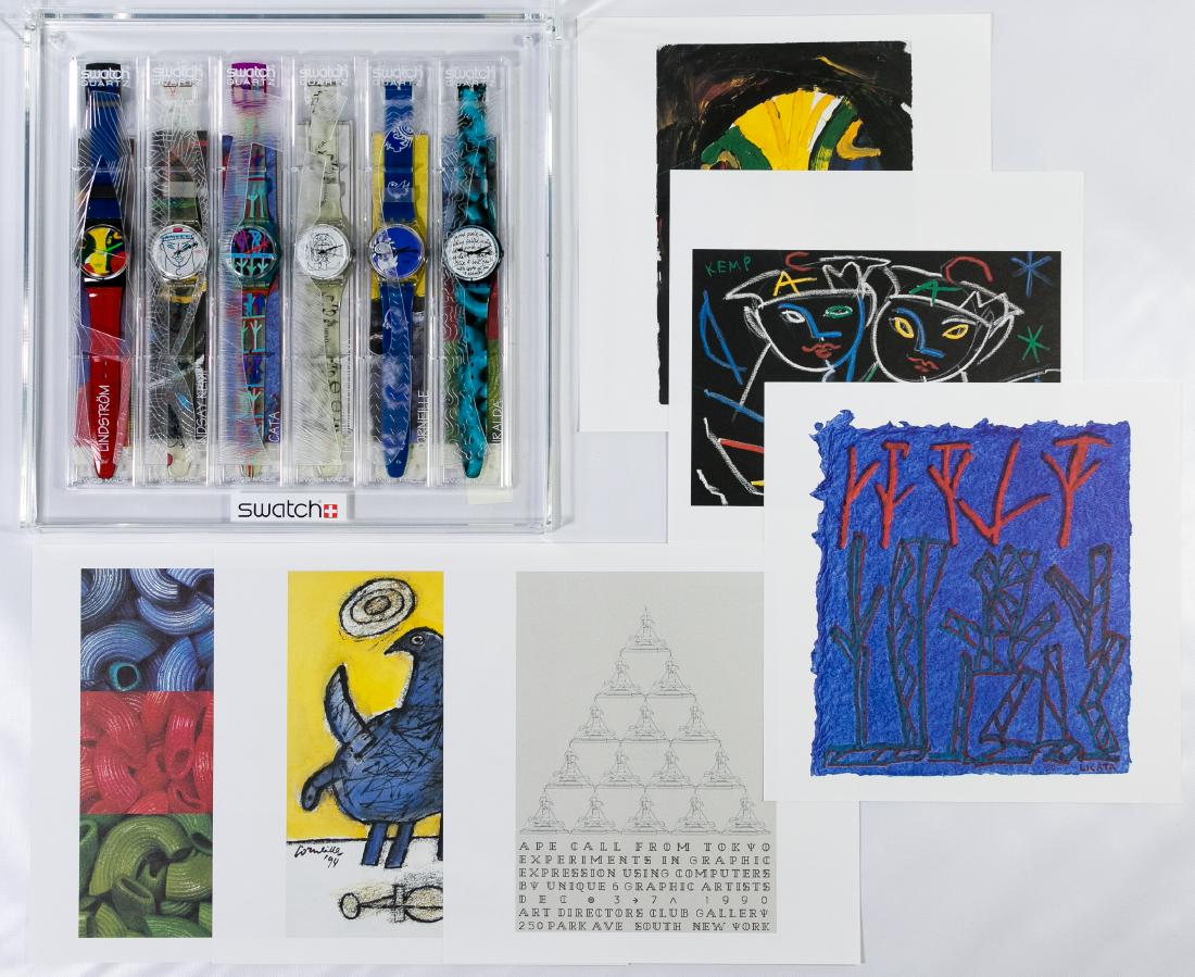 Swatch 'Artist' Wrist Watch Collections: Swatch 'Artist' Wrist Watch Collections Two six-watch collections with printed art work editions including GZS11 from 1995 with Lindsay Kemp, Lindstrom, Licata, Miralda, Corneille, and Hajime Tachiban