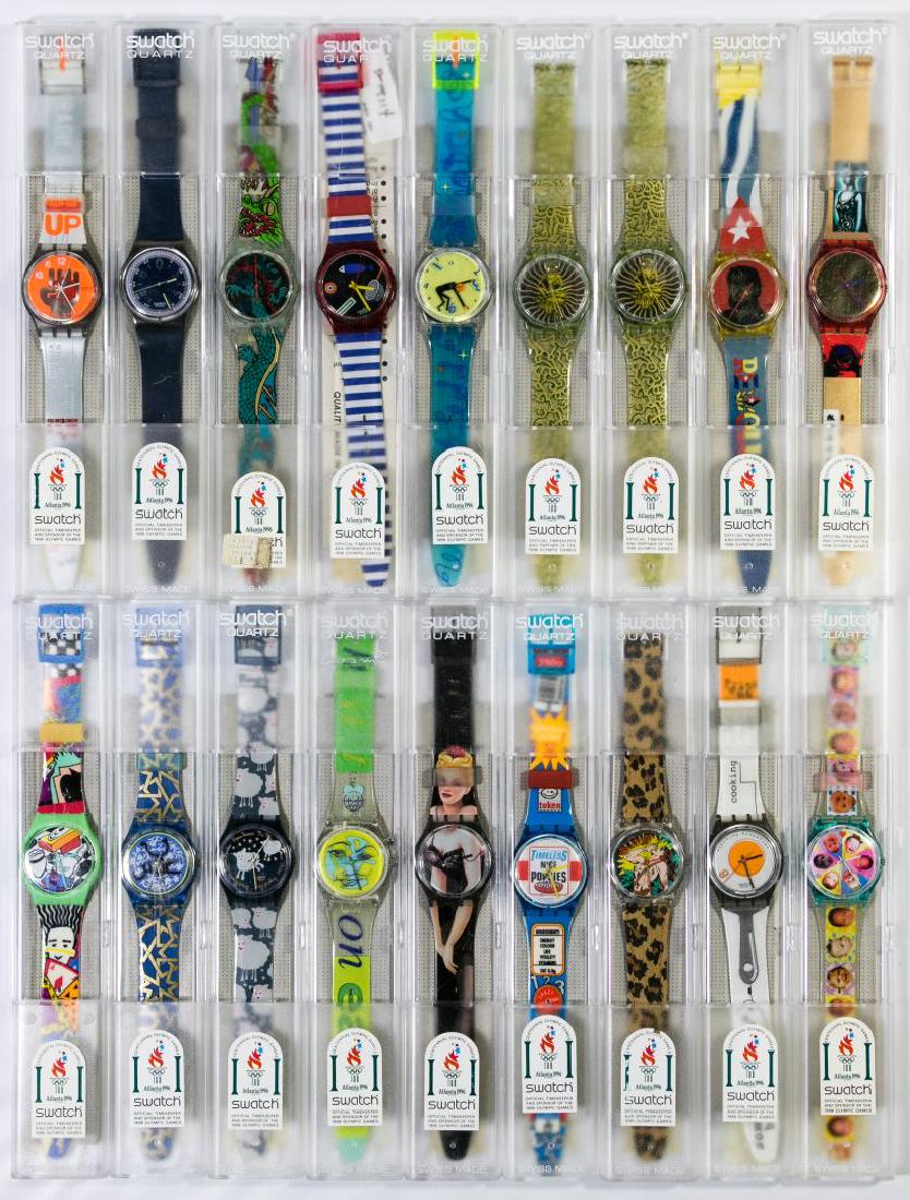 Swatch Wrist Watch Collection: Swatch Wrist Watch Collection Eighteen watches from the 1996 Atlanta Olympic collection, all in the original packaging Length: 9.50 inches, Width: 1.75 inches, Depth: 0.75 inches (each box) Category:
