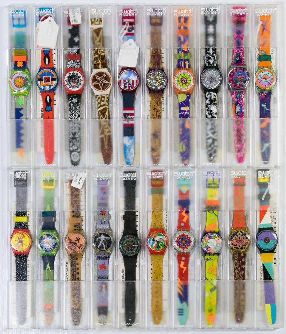 Swatch Wrist Watch Collection: Swatch Wrist Watch Collection Twenty watches, all in original packaging Length: 9.50 inches, Width: 1.75 inches, Depth: 0.75 inches (each box) Category: Watches > Mixed Lots Shipping Status: Leonard A