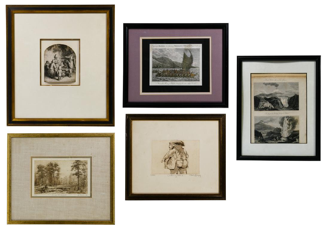 Adriaen van Ostade (Dutch, 1610-1685) Print: Adriaen van Ostade (Dutch, 1610-1685) Print Undated, printed signature lower right, depicting a family group having a 1987 Pasquale Iannetti Art Gallery exhibition catalog; together with an etching of