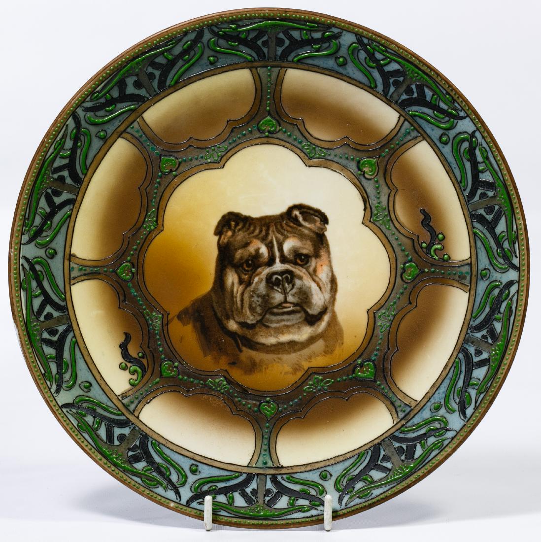 Nippon Dog Ceramic Plate: Nippon Dog Ceramic Plate Having painted and moriage decoration and the Hand Painted Nippon stamp mark en verso Diameter: 8.75 inches Category: Pottery & Porcelain > Nippon Shipping Status: Leonard Auc