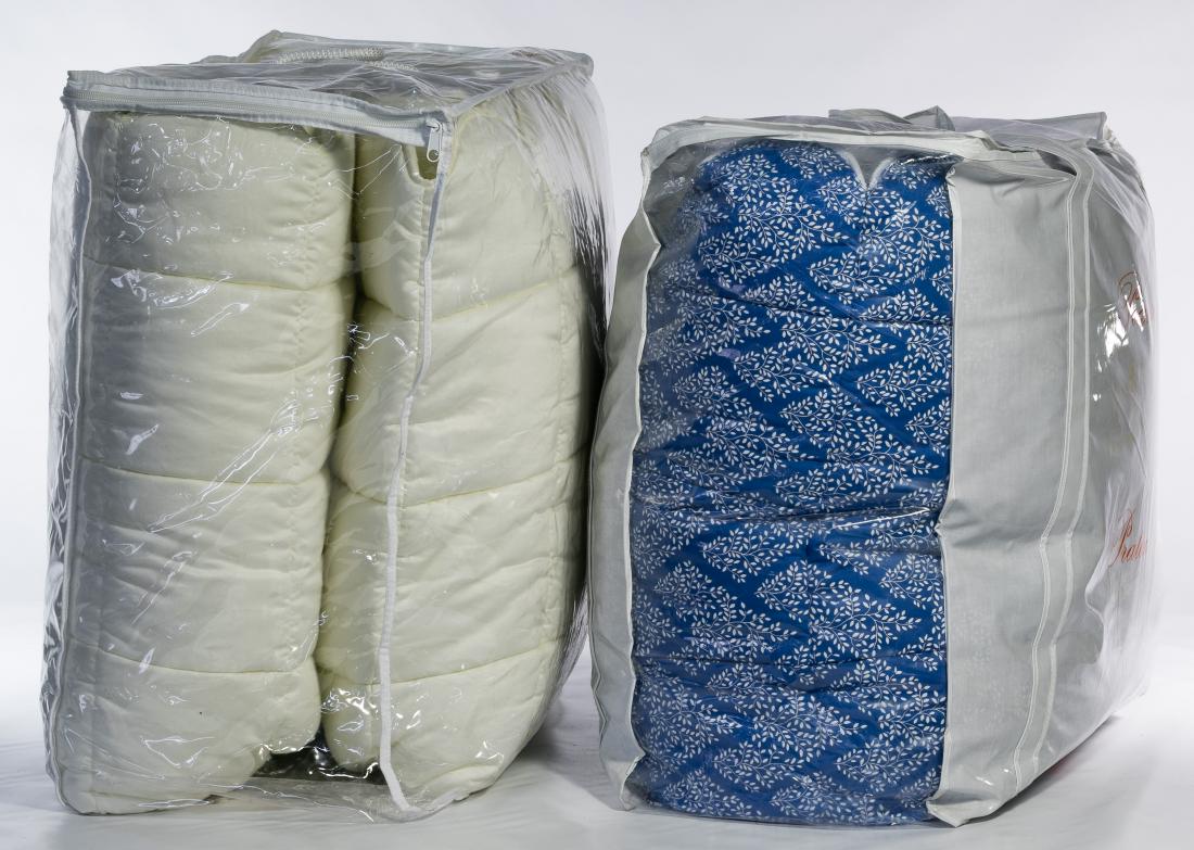 Pratesi King Size Bed Coverlets: Pratesi King Size Bed Coverlets (2) polyester and cotton quilted coverlets / bed spreads with one blue and white and the other white Length: 94.00 inches, Width: 87.00 inches (blue and white one) Cate