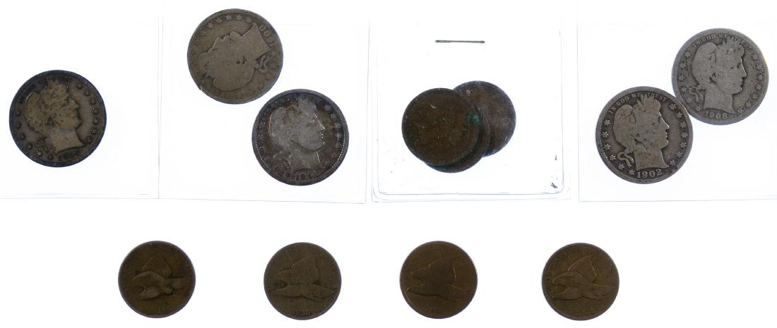 Barber 25c, Flying Eagle and Indian Head 1c Assortment (1 of 1)