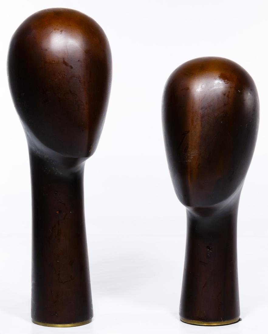 Franz Hagenauer Style Head Sculptures: Franz Hagenauer Style Head Sculptures Two unmarked minimalist head sculptures with brass bases Condition: Very Good to Good, both having small to moderate chips, scratches and sticker residue; tallest