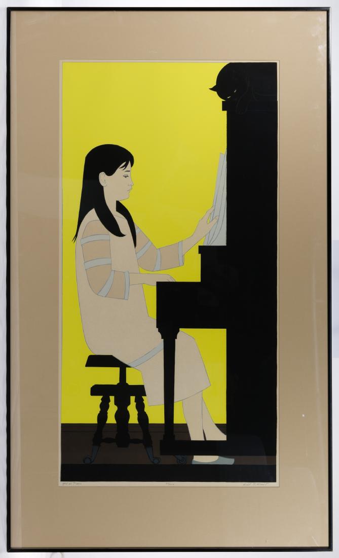 Will Barnett (American, 1918-1992) Lithograph: Will Barnett (American, 1918-1992) Lithograph Undated, signed lower right, depicting a female at a piano Condition: Very Good, cracked glass slower left; not examined out of the frame(s) Height: 39.00