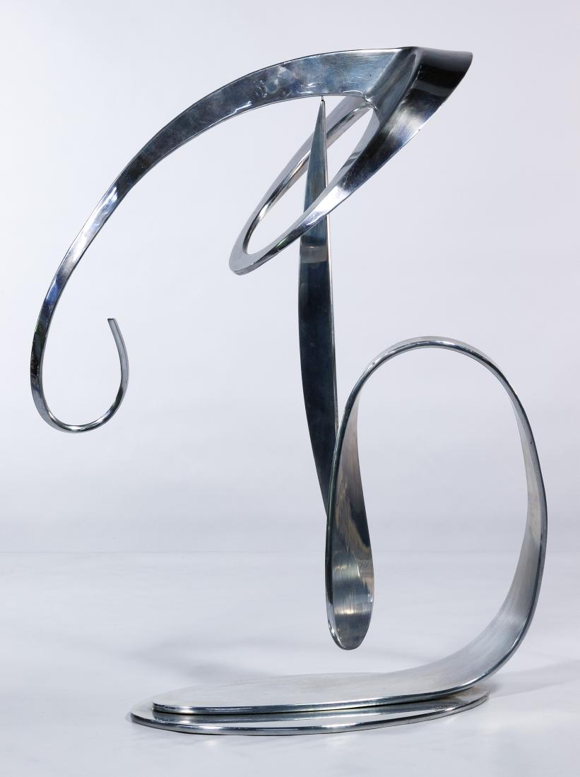 Bill Keating (American, b.1932) Polished Stainless: Bill Keating (American, b.1932) Polished Stainless Steel Sculpture 1976, signed and dated on base, stainless steel two-piece kinetic sculpture Condition: Good, some minor scratches Height: 23.00 inche