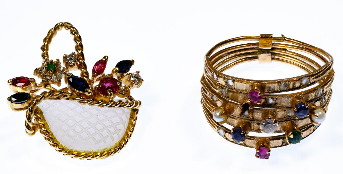 14k Gold and Semi-Precious Gemstone Ring and Brooch (1 of 1)
